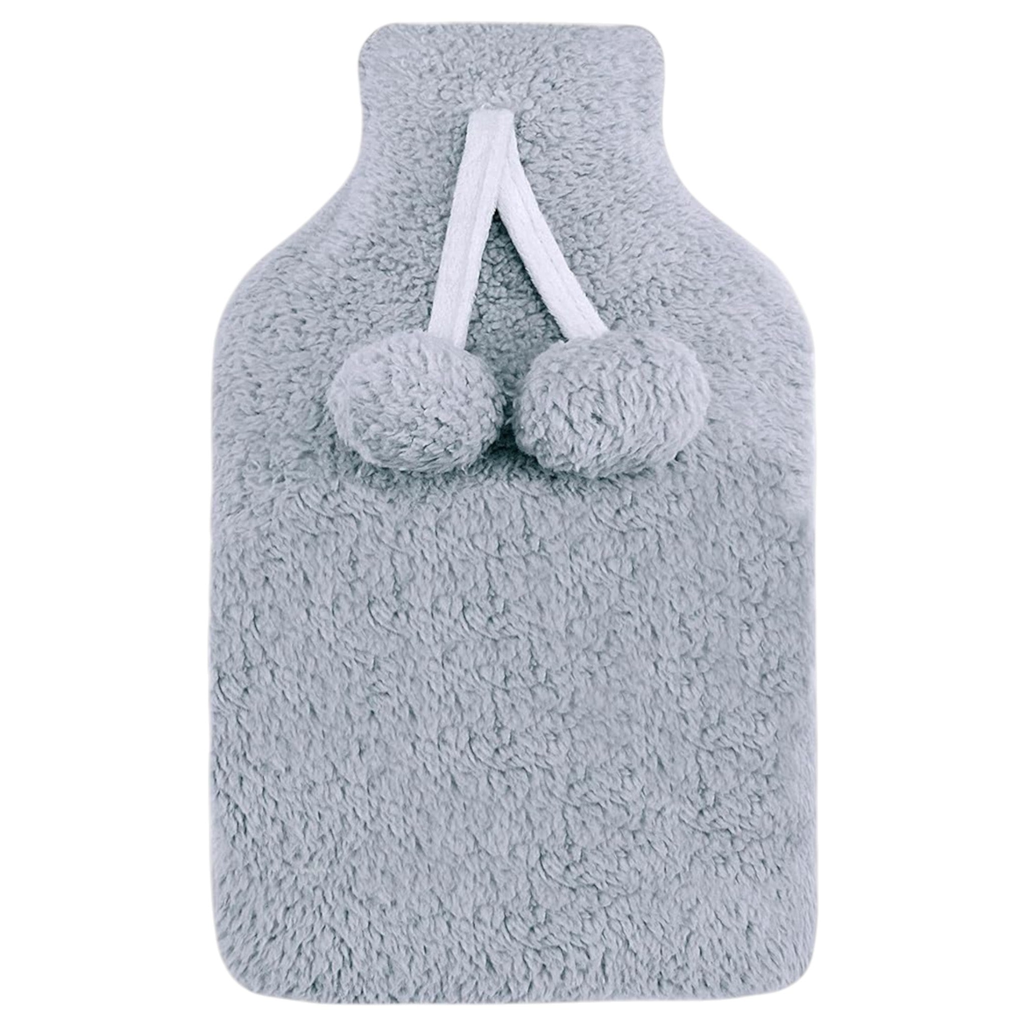 Elite Heat hot water bottle with removable plush cover, perfect for winter in grey